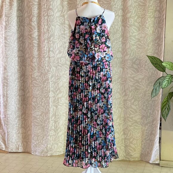 NWT Sam Edelman Multicolor Floral Maxi Dress Pleated Chiffon Lined Boho Size 12 - Picture 3 of 8